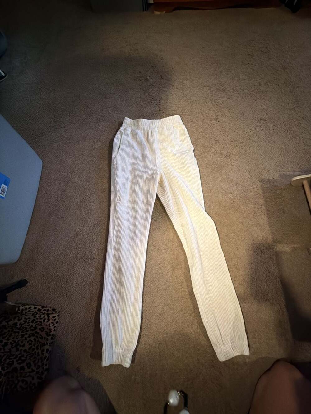 H&M Women's Ribbed Corduroy Elastic Waist Jogger Pants, Cream, Size XS